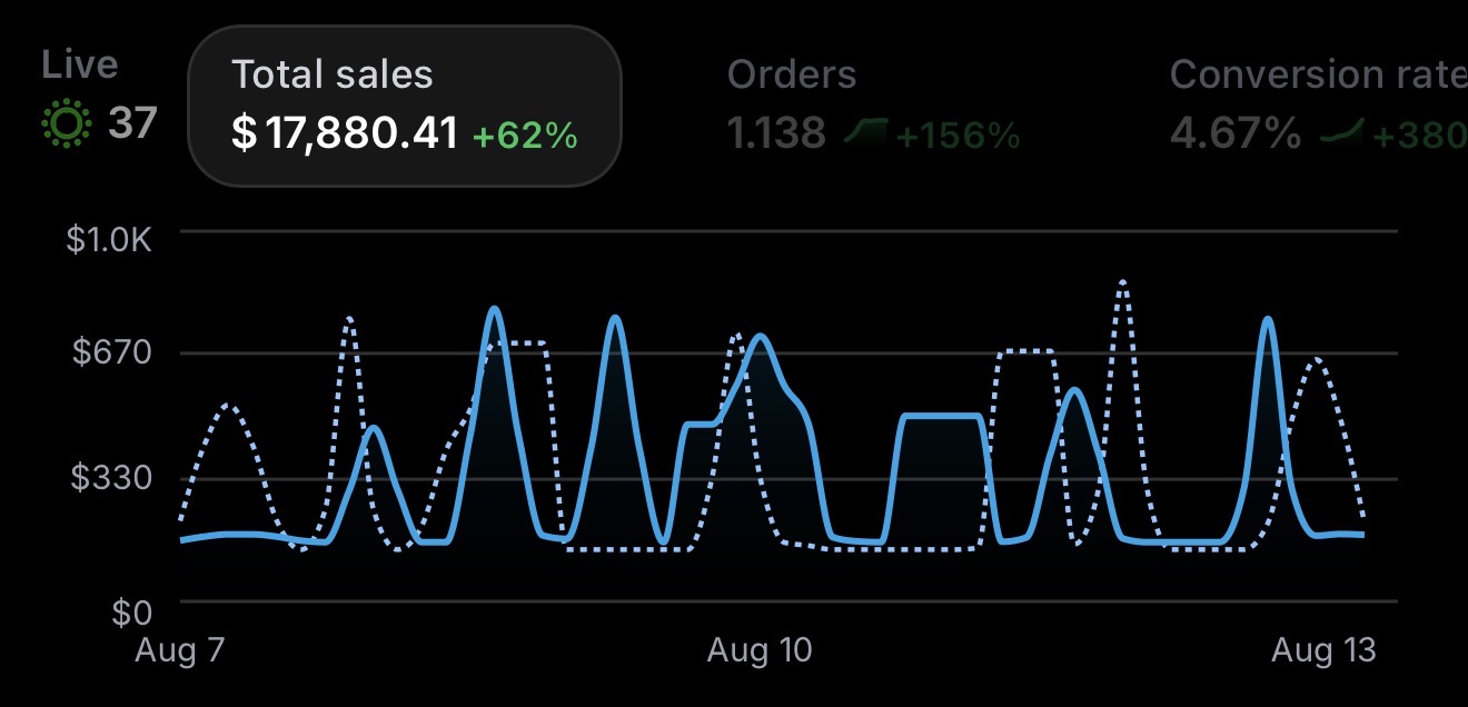 Yusuf's dashboard showing $17,880.41 in sales, up 62%